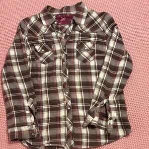 Arizona Jean Company  Plaid Shirt - Brown, White, and Pink